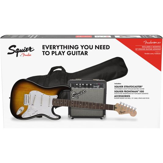 Squier Stratocaster Electric Guitar Starter Pack In Brown Sunburst