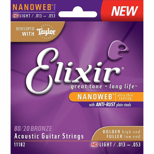 Elixir 11182 Nanoweb hd Light Acoustic Guitar Strings 13-53