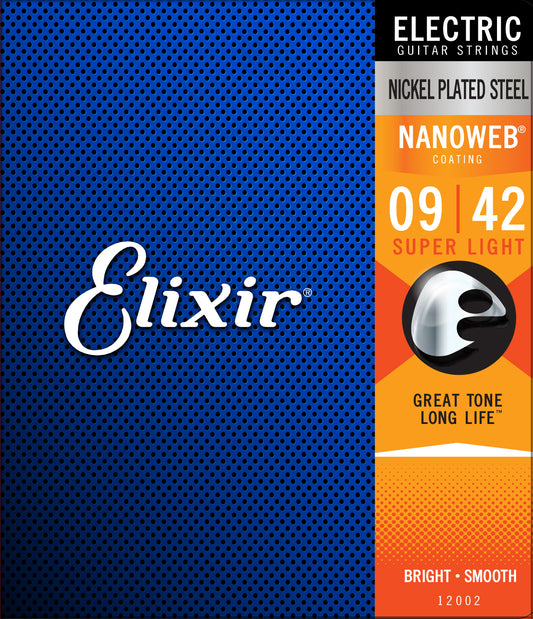 Elixir 12002 Nanoweb Elec. Guitar Strings 9-42 Super Light Nickel Plated Steel