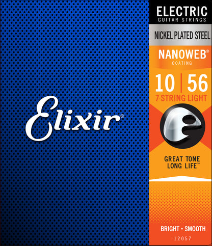Elixir 12057 Nanoweb Coating 7-String Electric Guitar Strings Light (.010-.056)
