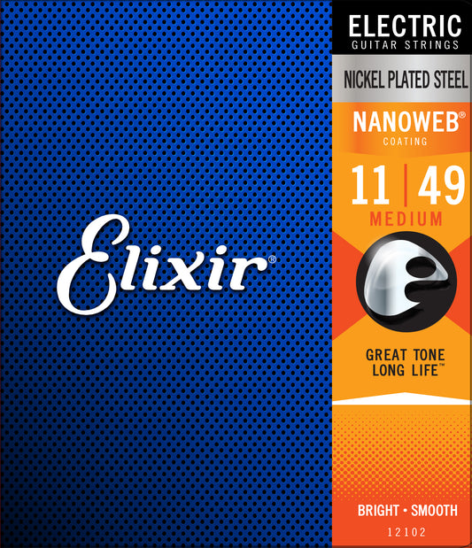 Elixir 12102 Medium 11-49 Nanoweb Nickel Plated Steel Electric Guitar Strings