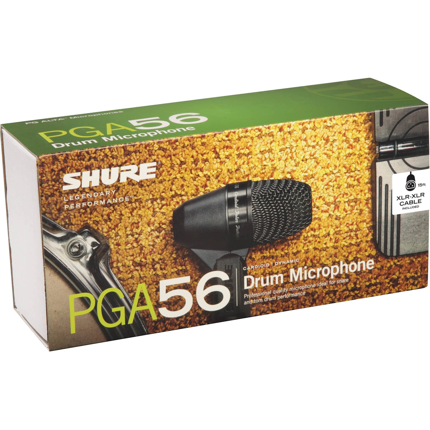 Shure PGA56-XLR Cardioid Swivel-Mount Dynamic Snare/Tom Microphone with AP56DM Drum Mount and 15ft. XLR-XLR Cable