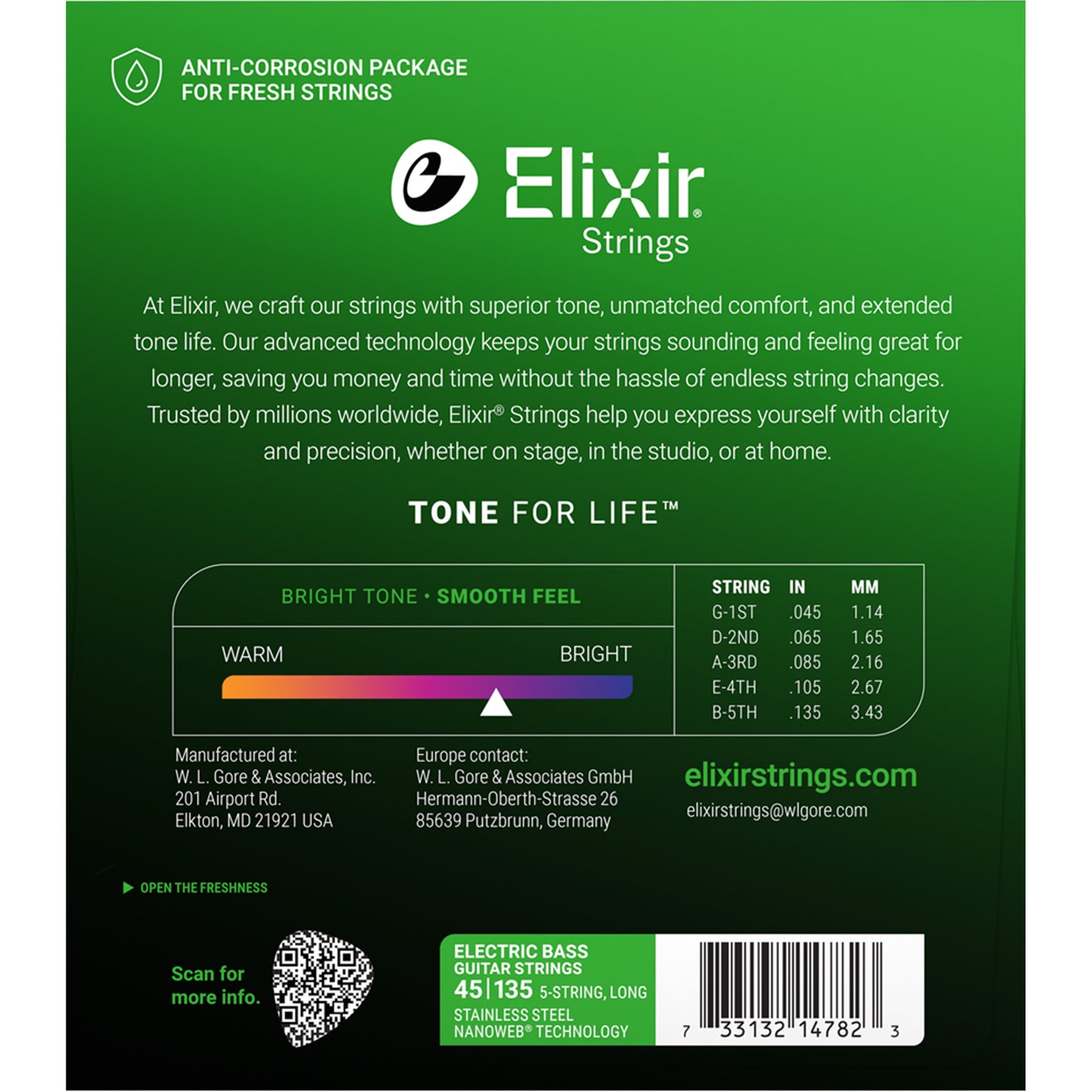 Elixir Nanoweb Long Scale Medium-Light 5-String Bass Strings (45-130)