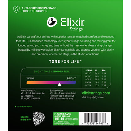 Elixir Nanoweb Long Scale Medium-Light 5-String Bass Strings (45-130)