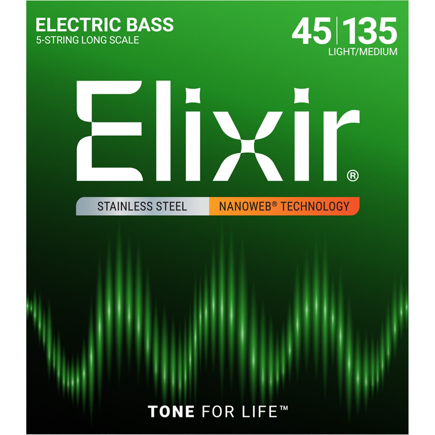Elixir Nanoweb Long Scale Medium-Light 5-String Bass Strings (45-130)