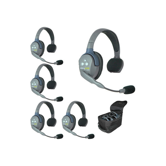 Eartec UL5S 5-Person Full-Duplex Wireless Intercom with 5 UltraLITE Headsets