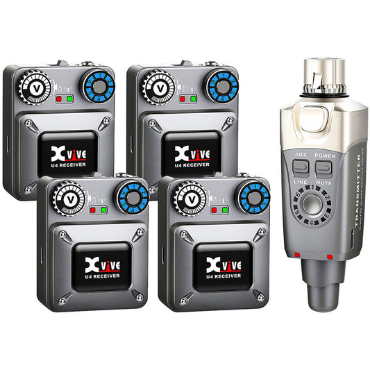Xvive U4R4 In-Ear Monitor Wireless System (U4 Transmitter + 4 U4 Receivers)