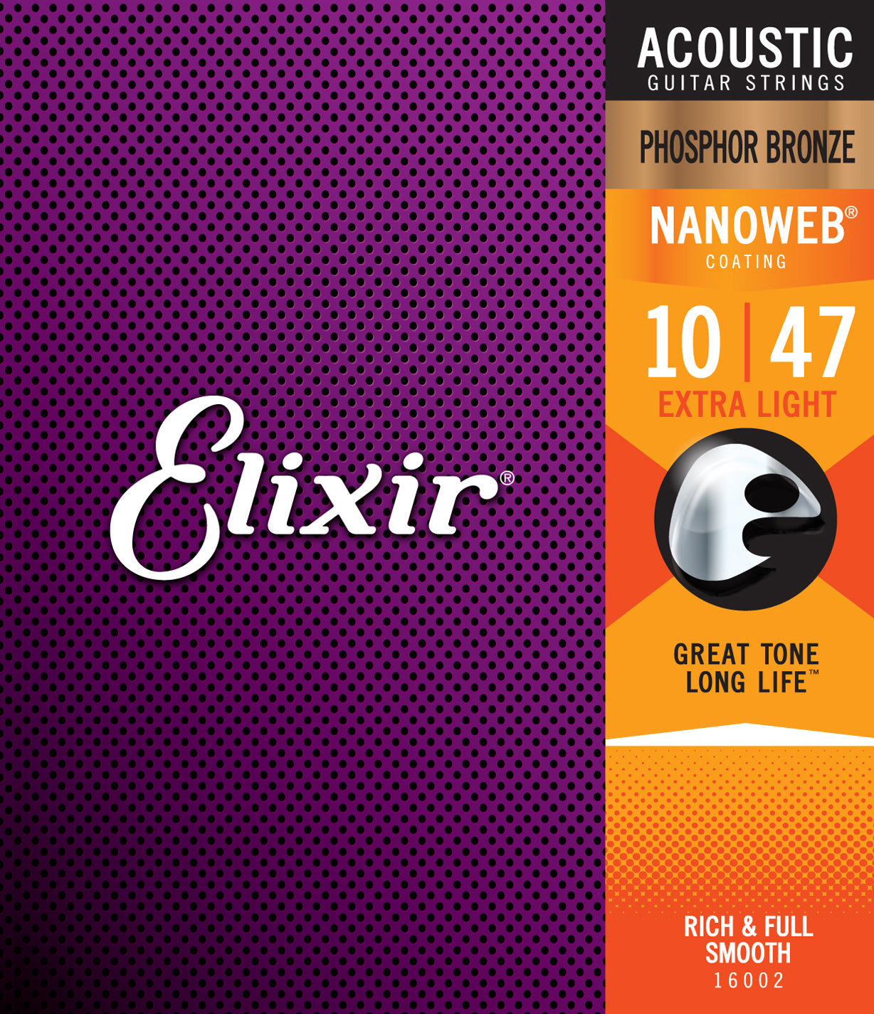 Elixir 16002 Nanoweb Phosphor Bronze Acoustic Strings .010-.047 Extra Light