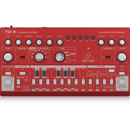 Behringer TD-3-RD Analog Bass Line Synthesizer with 16-Step Sequencer - Red