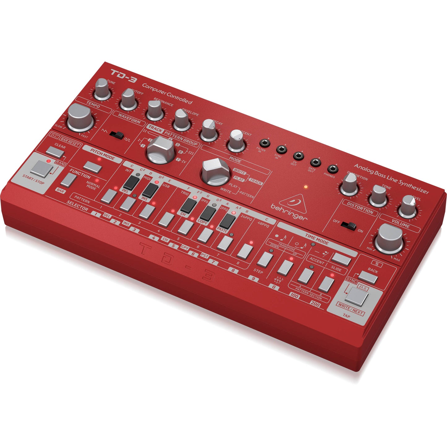 Behringer TD-3-RD Analog Bass Line Synthesizer with 16-Step Sequencer - Red