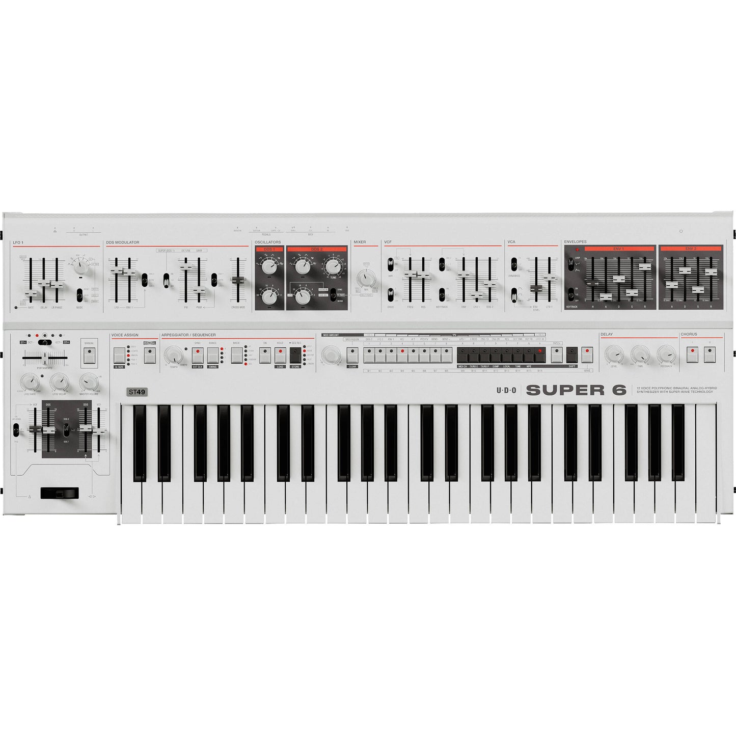 UDO Audio Super 6 ST49 Digital-Analog Hybrid Synthesizer - White