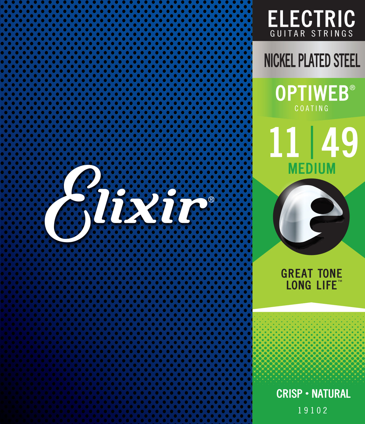 Elixir 19102 Nickel/Steel Electric Guitar Strings w/Optiweb Coating Medium 11-49