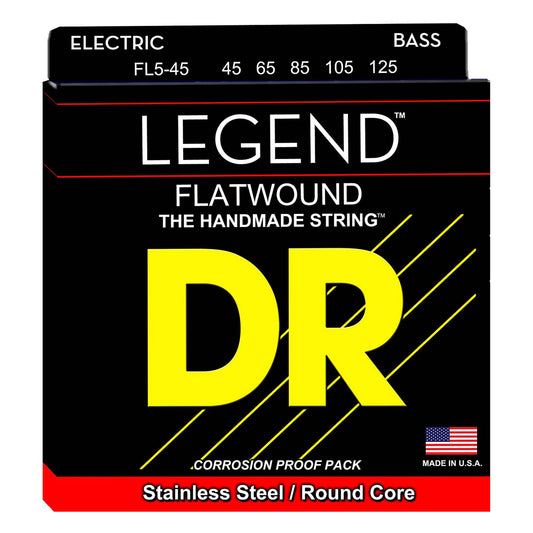 DR Strings - LEGEND - Flat Wound Bass Guitar Strings - 5 String - Med - 45-125