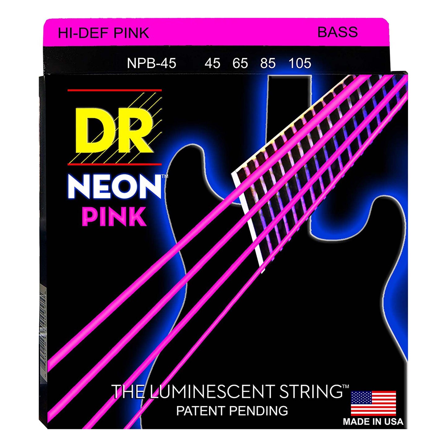DR Strings NPB-45 Coated Nickel Hi-Def Pink Bass Guitar Strings, Medium