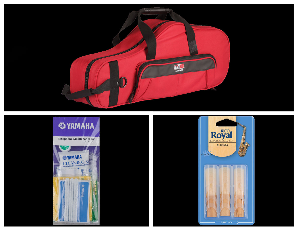 Alto Music Back To School Alto Sax Bundle with Red Gator Case and 2.0