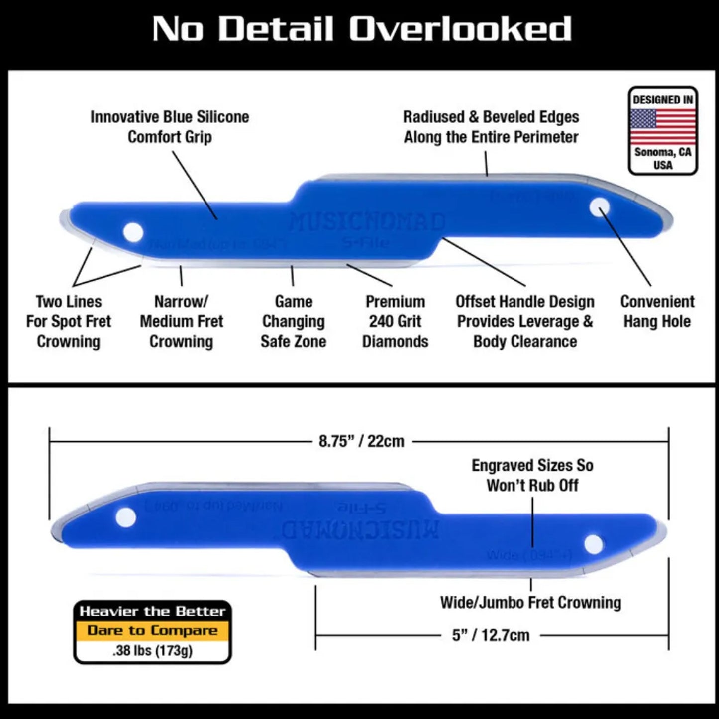 Music Nomad Diamond Coated Safe Zone Fret Crowning File (S-File)