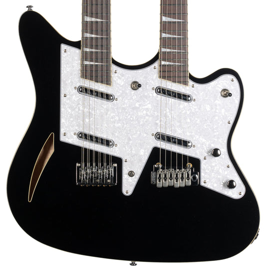Eastwood Guitars Surfcaster 12/6 Double Neck Electric Guitar - Black