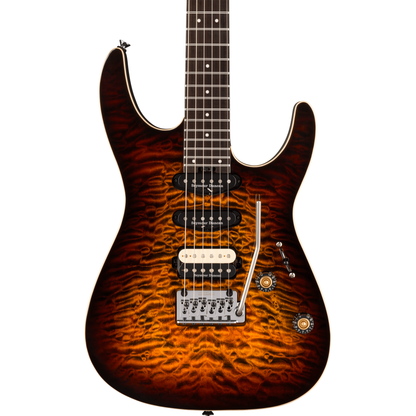 Charvel Pro-Mod Plus Dinky DK24 HSS 2PT EB QM - Ebony Fingerboard, Amber Tiger Eye