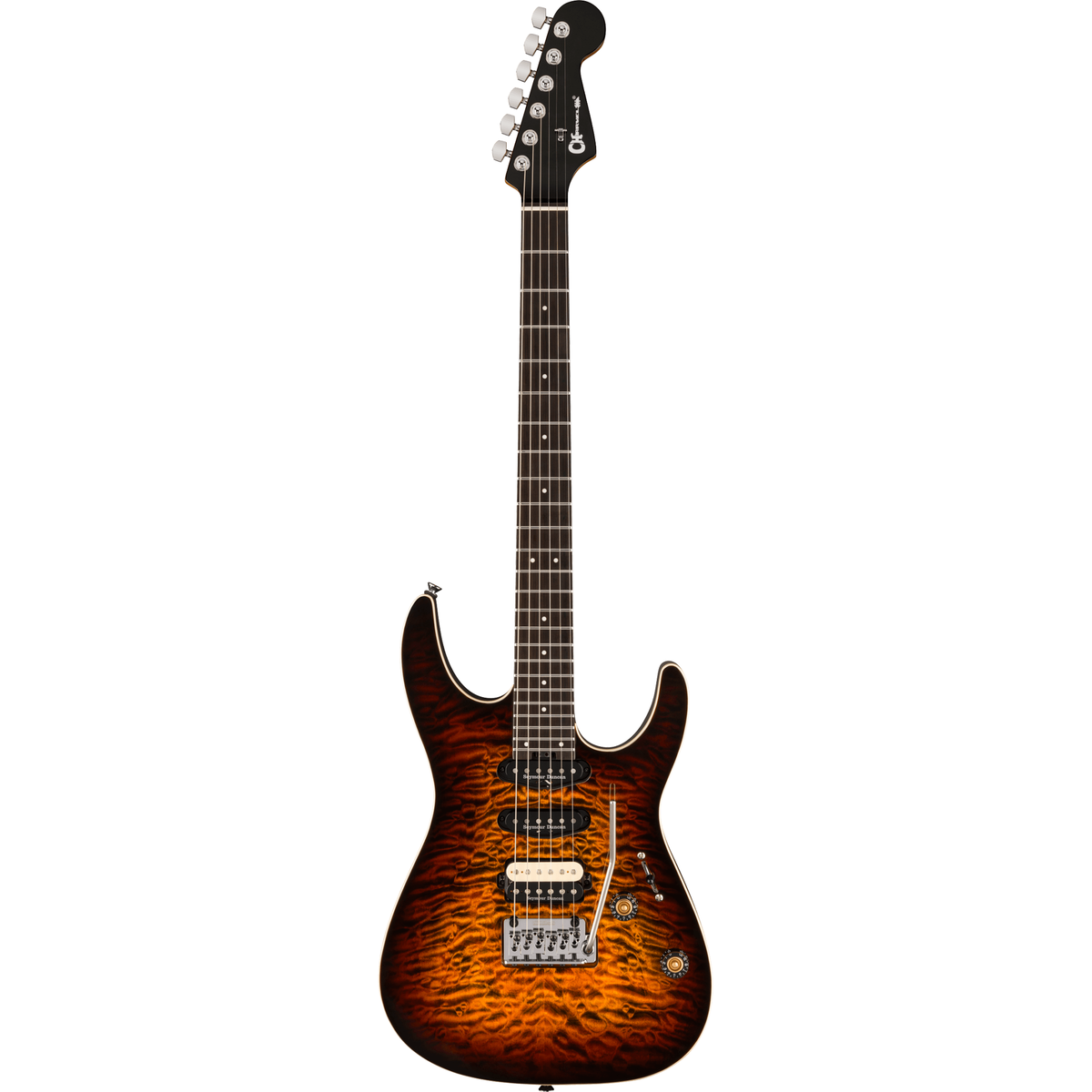 Charvel Pro-Mod Plus Dinky DK24 HSS 2PT EB QM - Ebony Fingerboard, Amber Tiger Eye