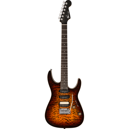Charvel Pro-Mod Plus Dinky DK24 HSS 2PT EB QM - Ebony Fingerboard, Amber Tiger Eye