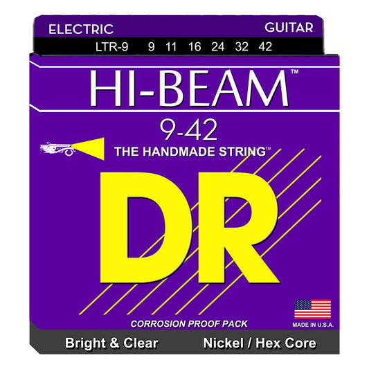 DR Strings Electric Guitar Strings, Hi-Beam, Hex Core 9-42