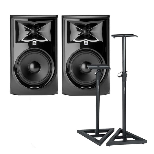 JBL 308P MkII - Powered 8" Two-Way Studio Monitor Pair with Speaker Stands