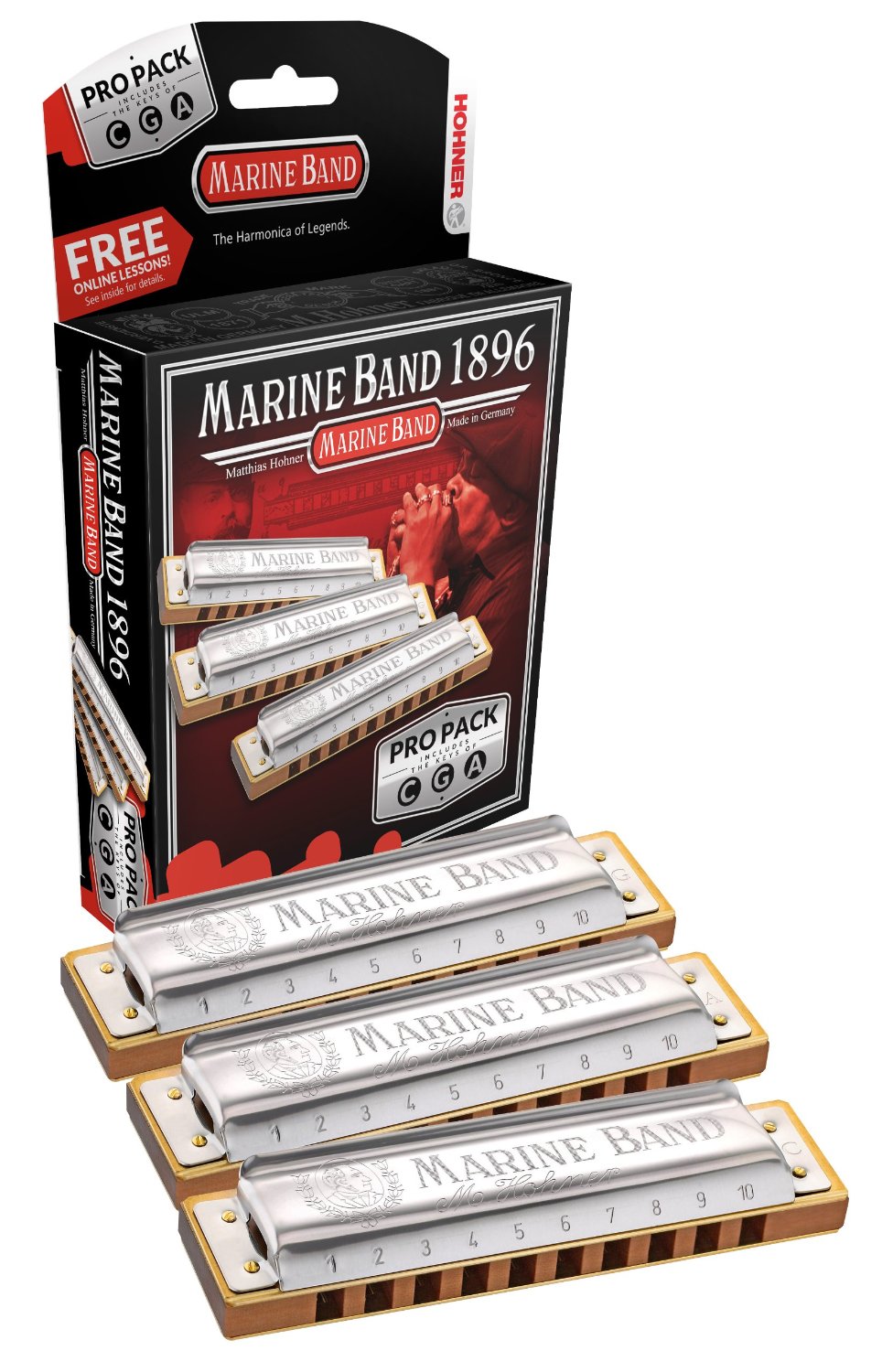 Hohner 3P1896 Marine Band Pro 3-Pack Harmonicas