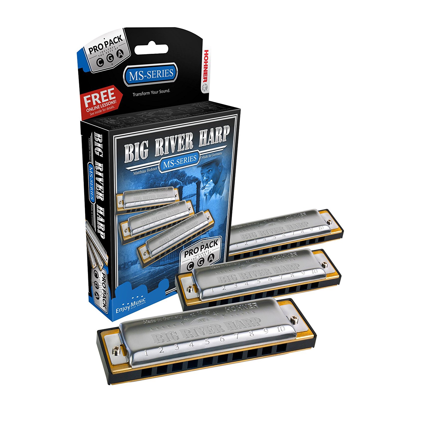Bbbx Hohner 3P590BX Big River Harmonica Keys of C, G, and A Pro Pack – Alto ...