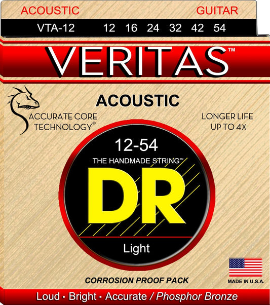 DR Strings VTA-12 Phosphor Bronze Acoustic Guitar Strings, Light