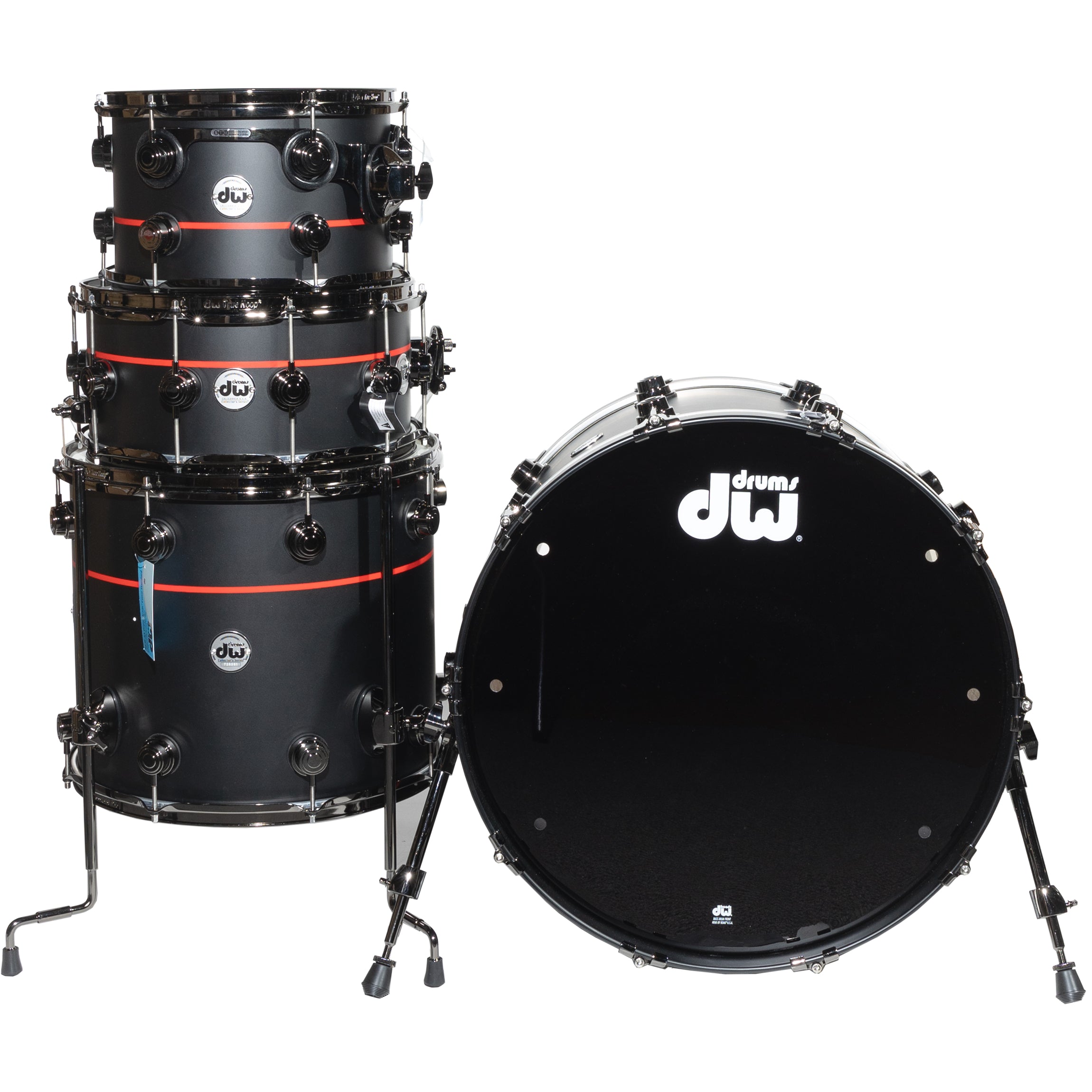 Drum Workshop 4-Piece Shell Kit - Matte Black Hard Satin with Red Pin ...
