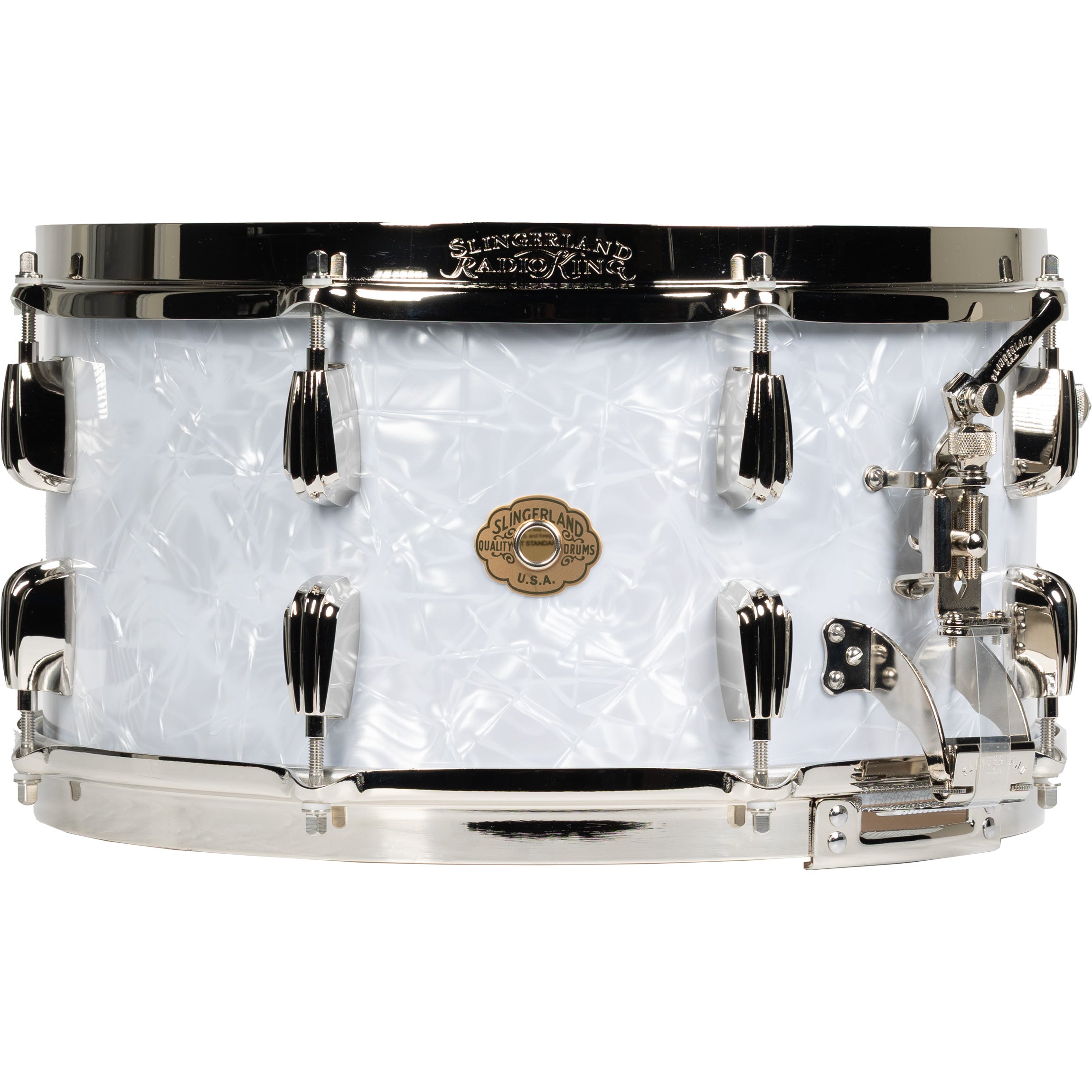 Snare Features Slingerland Radio King 7x14 Snare Drum - White Marine Pearl Wrap – Alto ...