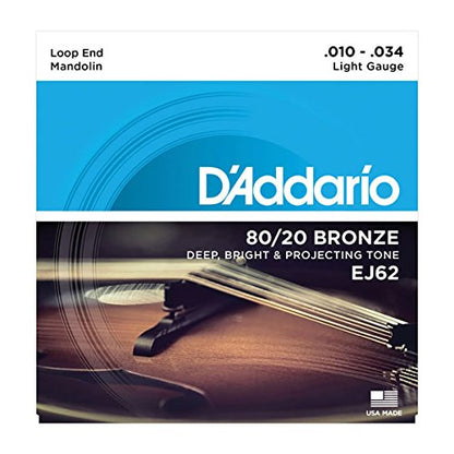 D’Addario EJ62 80/20 Light Gauge Bronze Mandolin Strings - 10-34