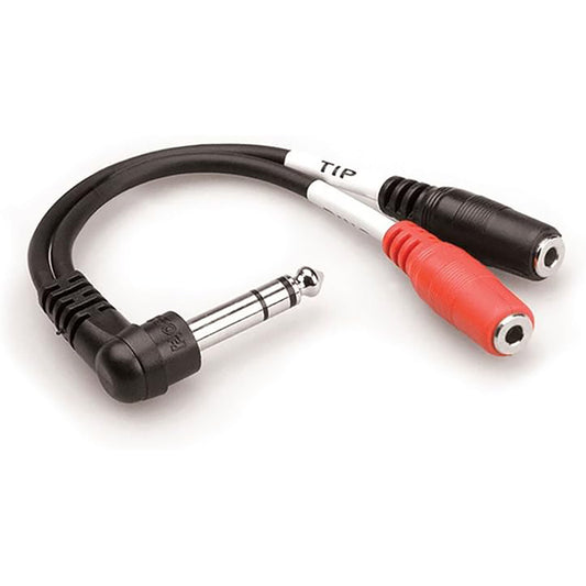 Hosa YPM-523 Right-angle 1/4 in TRS to Dual 3.5 mm TRSF Stereo Breakout Cable