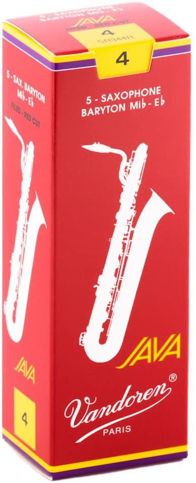 Java Redand Green Reeds Vandoren SR344R Bari Sax JAVA Red Reeds Strength 4; Box of 5 – Alto Music