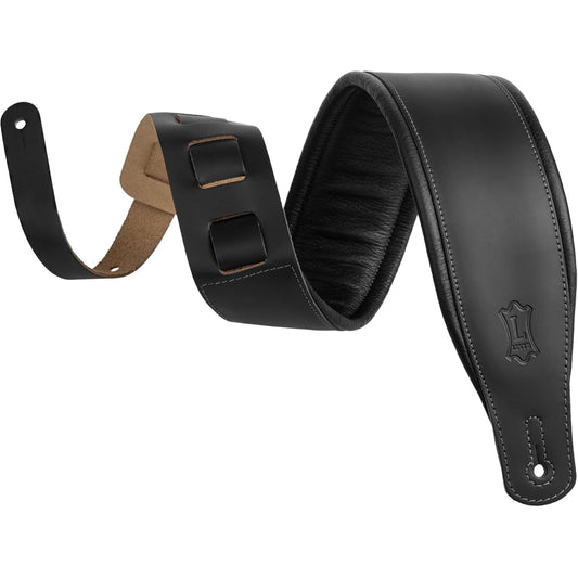 Levy's M26PD-BLK 3" Wide Top Grain Leather Guitar Strap - Black