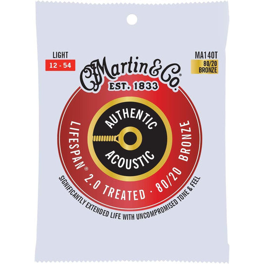 Martin Ma140t Lifespan 2.0 80/20 Bronze Light Authentic Acoustic Guitar Strings