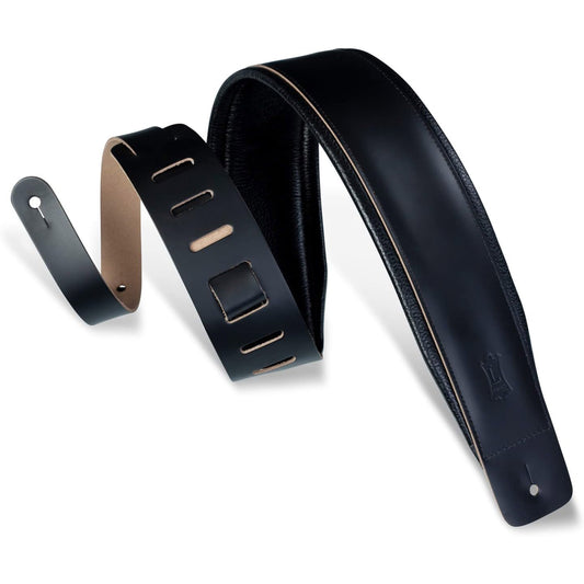Levy's DM1PD 3" Leather Strap with Leather Backing in Black