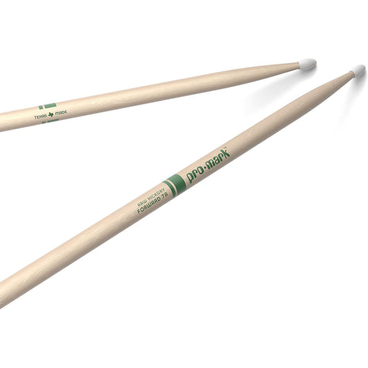 ProMark TXR7AN Classic Forward 7A Raw Hickory Drumstick, Oval Nylon Tip