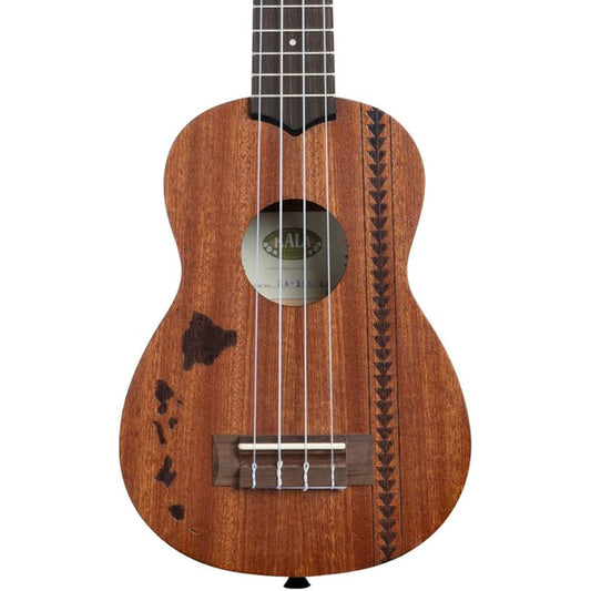 Kala KA-15S-H2 Satin Mahogany Soprano Ukulele - Hawaiian Islands & Tattoo