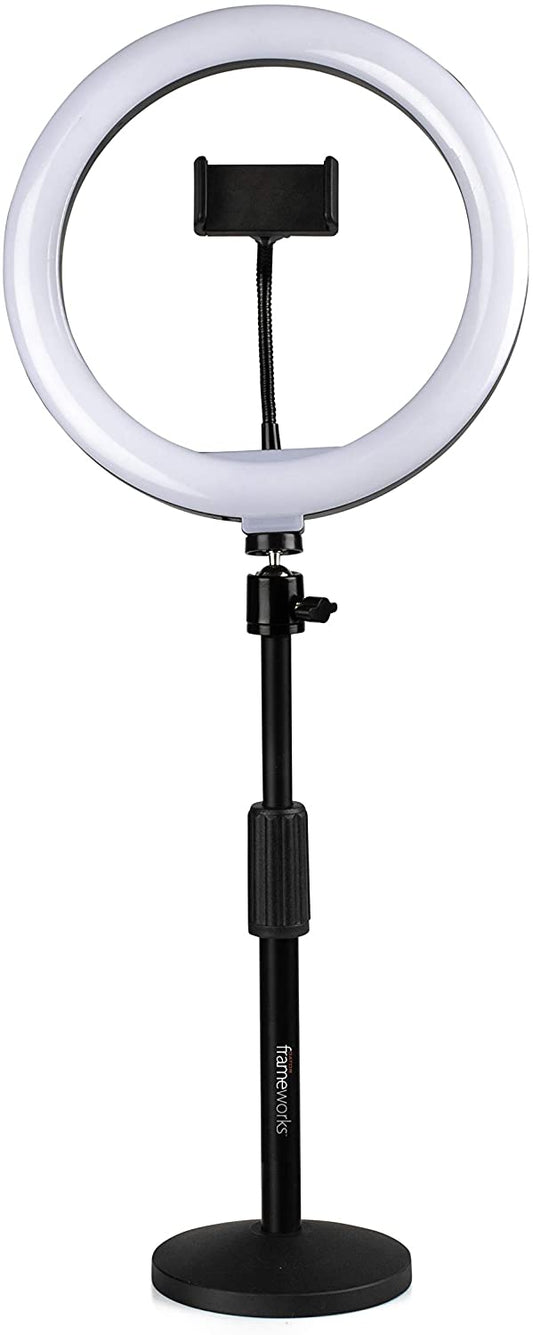 Gator 10” LED Desktop Ring Light Stand w/Phone Holder & Compact Weighted Base