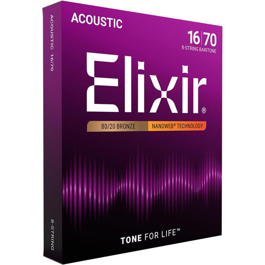 Elixir 11308 Nanoweb 8-String Baritone Acoustic Strings 16-70