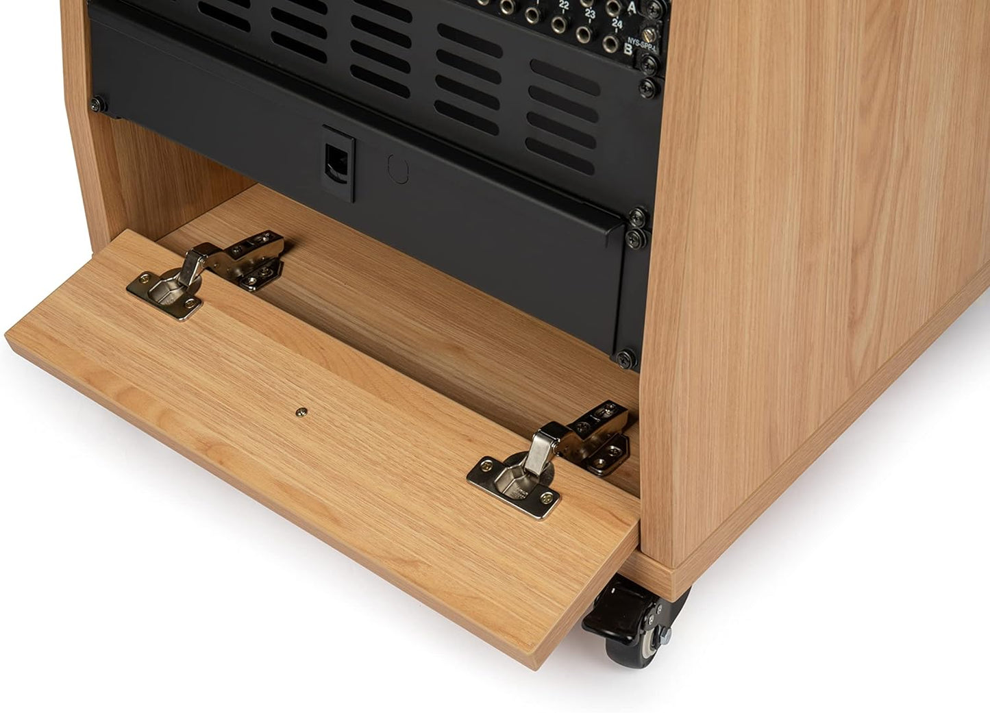 Gator Elite Furniture Series 12U Angled Studio Rack with Locking Casters – Natural Maple Matte