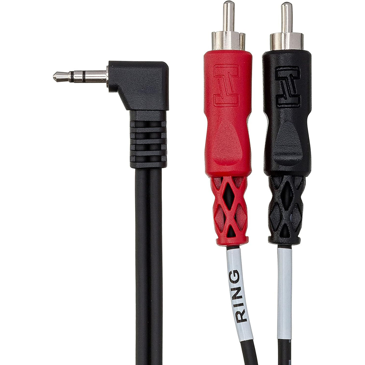 Hosa CMR-203R Right-angle 3.5 mm TRS to Dual RCA Stereo Breakout Cable - 3 Feet