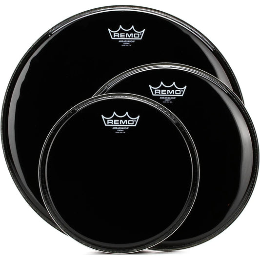 Remo Ambassador Ebony 3 Piece Tom Pack - 10/12/16