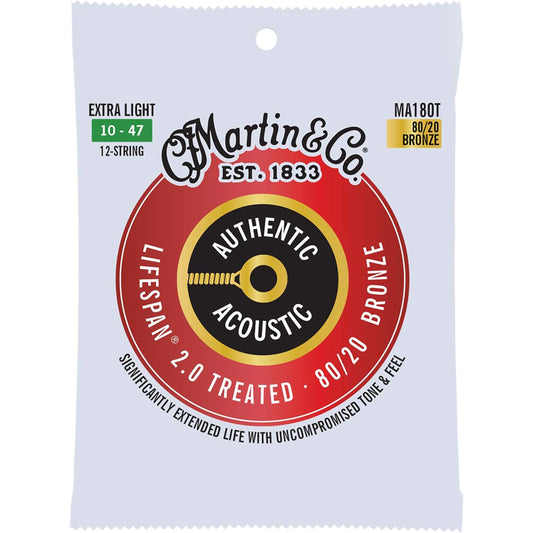 Martin MA180T Authentic Acoustic Lifespan® 2.0 Guitar Strings 80/20 Bronze, Extra Light