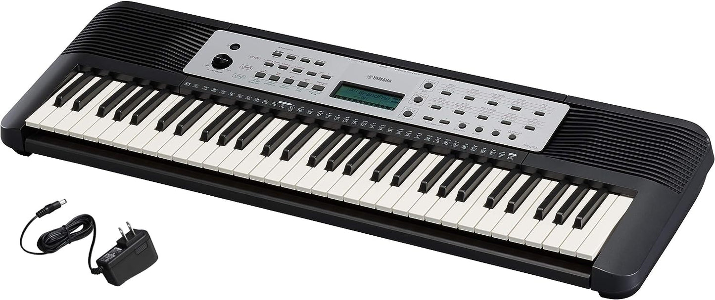 Yamaha YPT270 61-Key Portable Keyboard With Power Adapter - Black