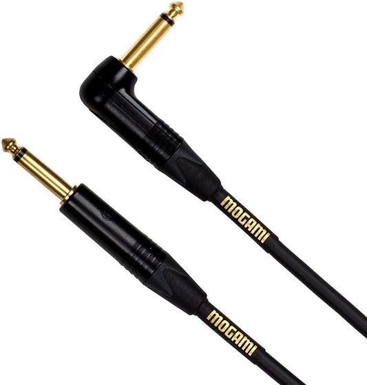 Mogami Gold Straight 1/4" Male to Right-Angle 1/4" Male Instrument Cable -3'