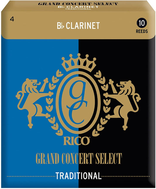 Rico Grand Concert Select Traditional Bb Clarinet Reeds, Strength 4.0, 10-pack