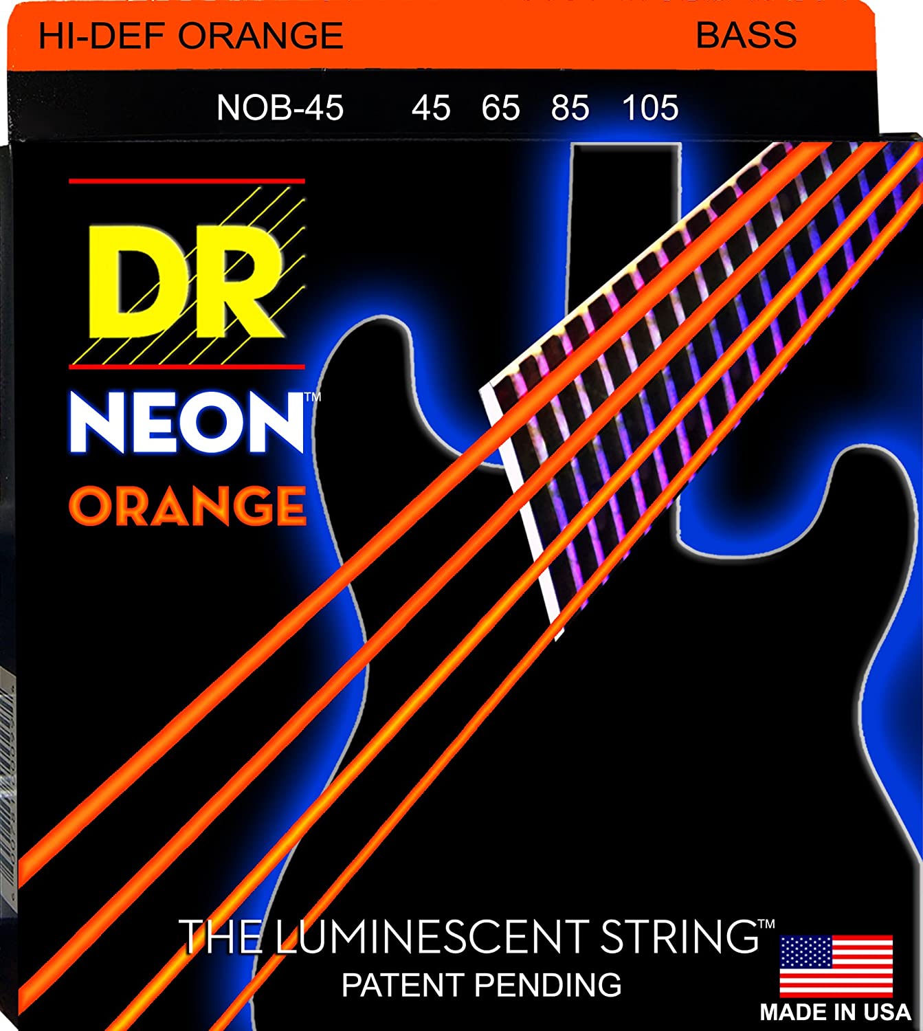 DR Strings NOB-45 45-105 Orange Neon Bass Strings