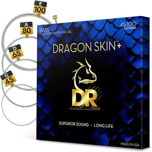 DR Strings Dragon Skin+ Coated Quantum Nickel Bass Guitar Strings - .045-.100 Light to Medium